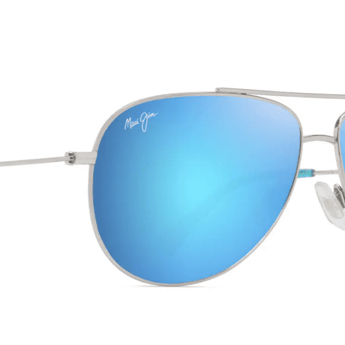 MauiJImHau oli665SunglassesShinySilverBlueGreenwithBlueHawaiilenses