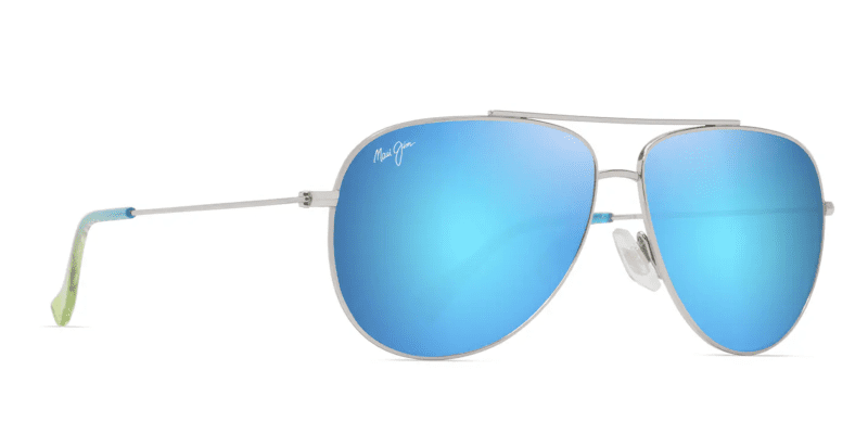 MauiJImHau oli665SunglassesShinySilverBlueGreenwithBlueHawaiilenses