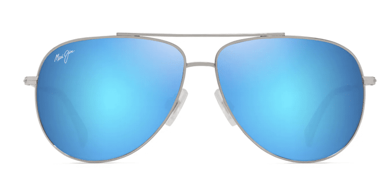 MauiJImHau oli665SunglassesShinySilverBlueGreenwithBlueHawaiilensesfront