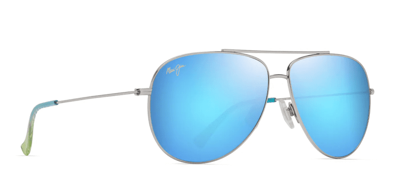 MauiJImHau oliXL674SunglassesShinySilverBlueGreenwithBlueHawaiilensescorner