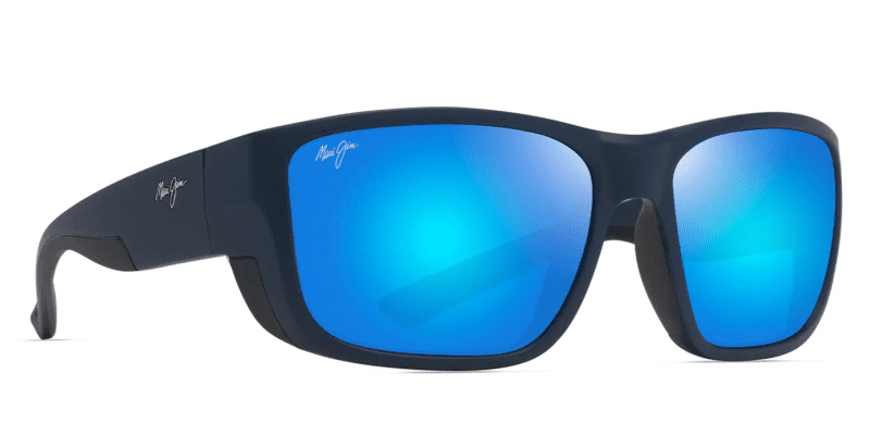 MauiJimAmberjack896SunglassesMatteDarkNavywithBlackRubberandBlueHawaiiLenses