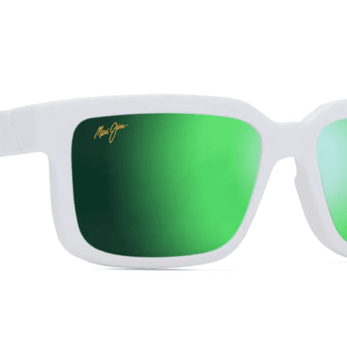 MauiJimHiapoAsianFit655SunglassesmattewhitewithMauiGreenCustom