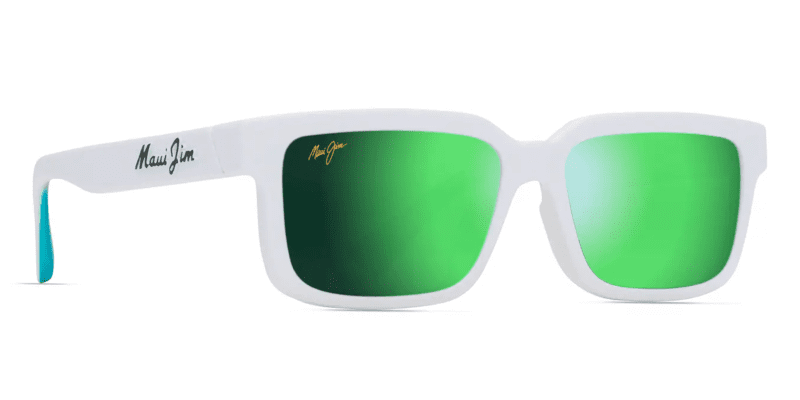 MauiJimHiapoAsianFit655SunglassesmattewhitewithMauiGreenCustom