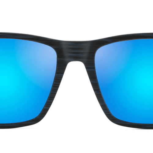 MauiJimOneWaySunglassesDarkNavyStripewithBlueHawaiiFront