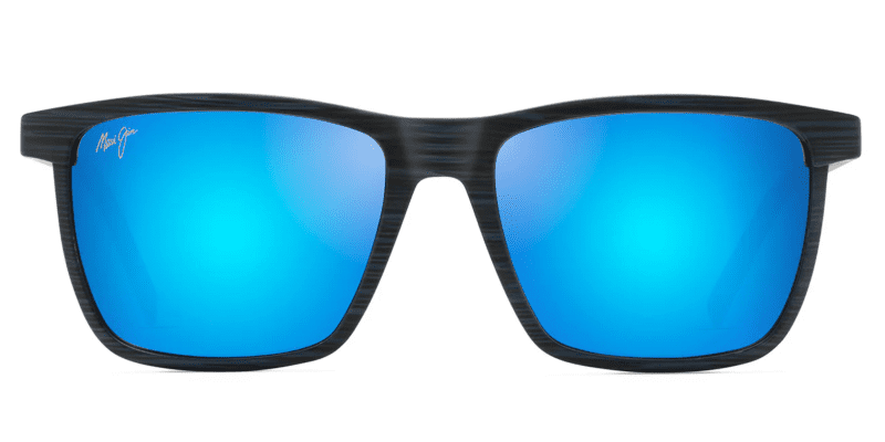 MauiJimOneWaySunglassesDarkNavyStripewithBlueHawaiiFront