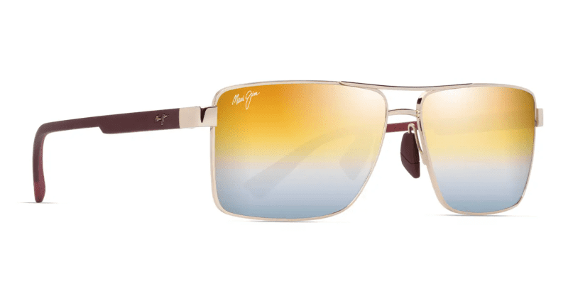 MauiJimPiha621SunglassesShinyGoldBurgundywithDualmirrorGoldtoSilverlensesCorner