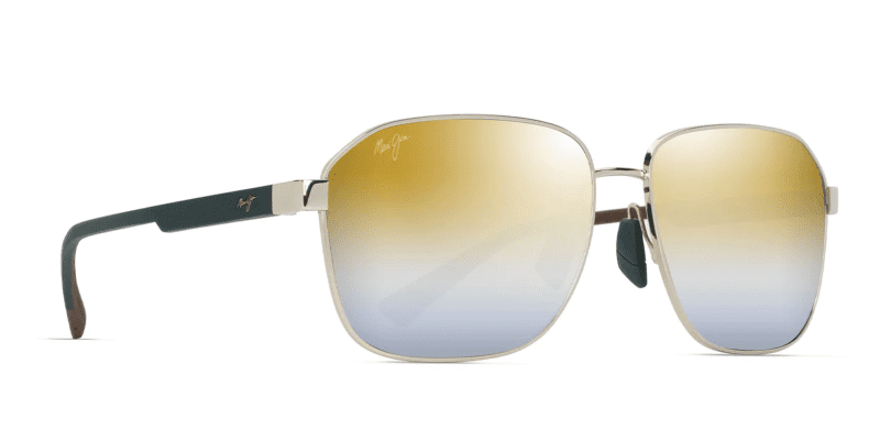 MauiJim Onipa aAsianFit651SunglassesShinyGoldwithGreenwithDualMirrorGoldtoSilverLensesCorner