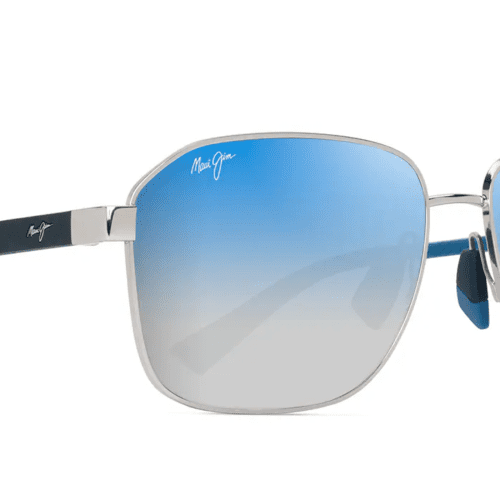 MauiJim Onipa aAsianFit651SunglassesShinySilverwithDarkBluewithDualMirrorBluetoSilverLensescorner