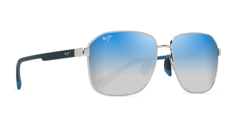 MauiJim Onipa aAsianFit651SunglassesShinySilverwithDarkBluewithDualMirrorBluetoSilverLensescorner