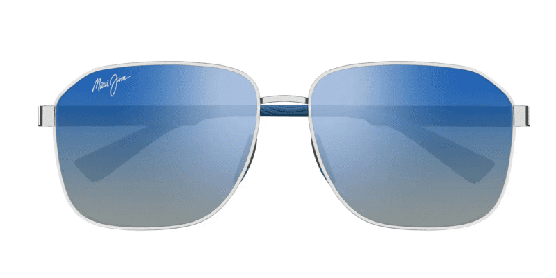 MauiJim Onipa aAsianFit651SunglassesShinySilverwithDarkBluewithDualMirrorBluetoSilverLensesfront