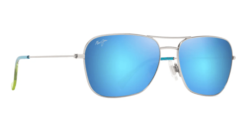 MauijimNa auao675SunglassesShinySilverBlue GreenwithBlueHawaiiLenses